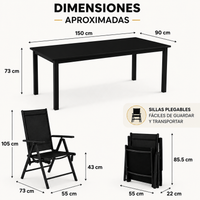 Conjunto Jardín Sillas Reclinables 7 Piezas Mesa Vidrio