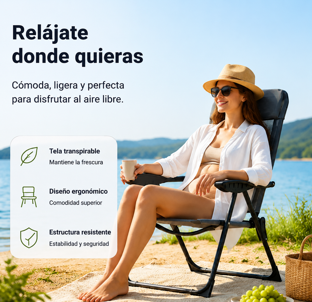 Silla Plegable Reclinable 7 Posiciones Respaldo Alto Exterior