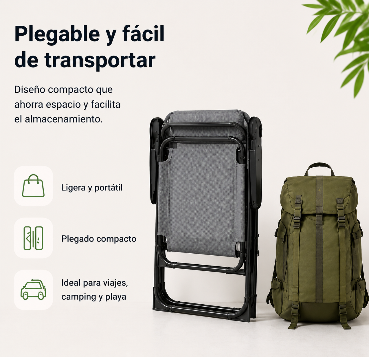 Silla Plegable Reclinable 7 Posiciones Respaldo Alto Exterior