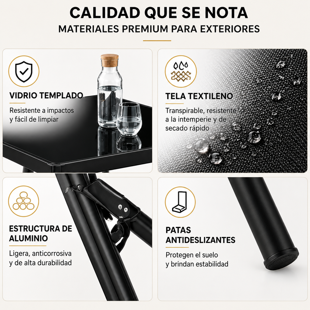 Conjunto Jardín Sillas Reclinables 7 Piezas Mesa Vidrio