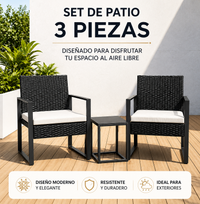 Conjunto De Jardín Exterior Ratán PE 3 Piezas Con Cojines Acolchados