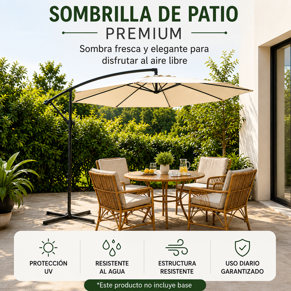 Sombrilla Lateral 3 metros Inclinable 360° Con Mástil Y Manivela Beige Sin Base