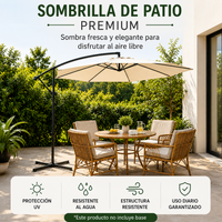 Sombrilla Lateral 3 metros Inclinable 360° Con Mástil Y Manivela Beige Sin Base