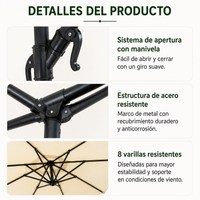 Sombrilla Lateral 3 metros Inclinable 360° Con Mástil Y Manivela Beige Sin Base
