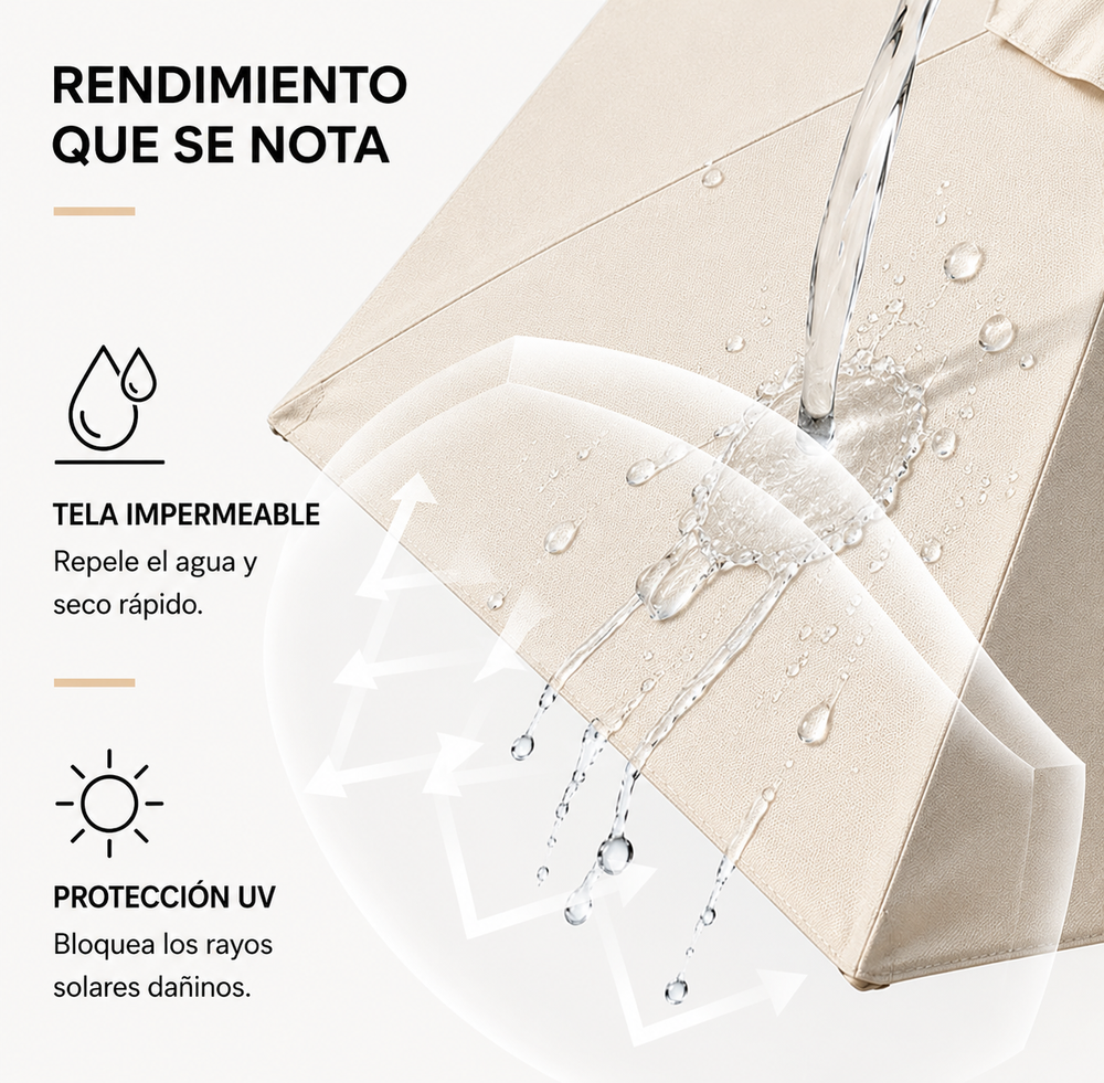 Sombrilla 3 metros de Jardín Regulable con Manivela Protección UV