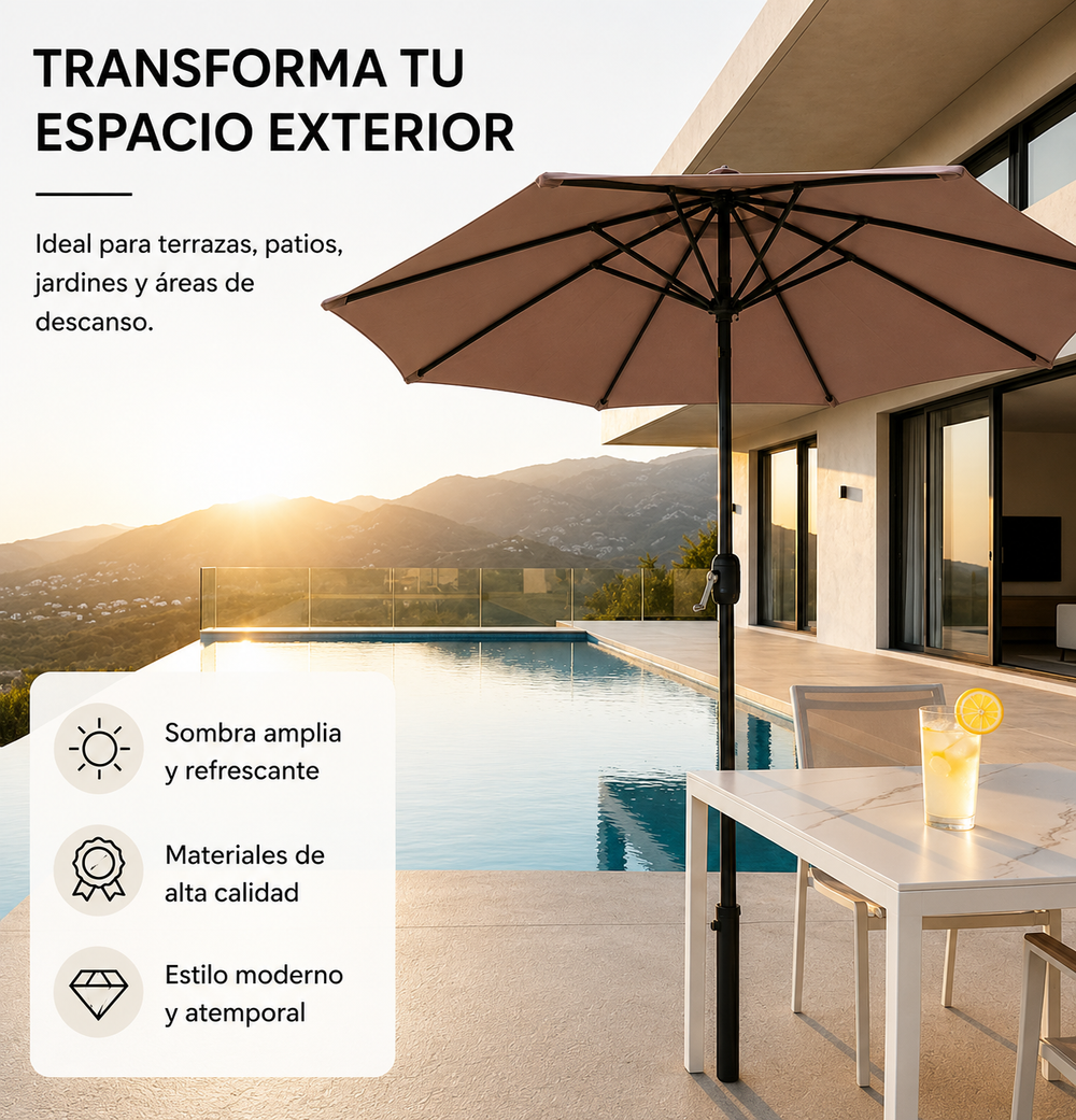Sombrilla 3 metros De Jardín Regulable Protección UV
