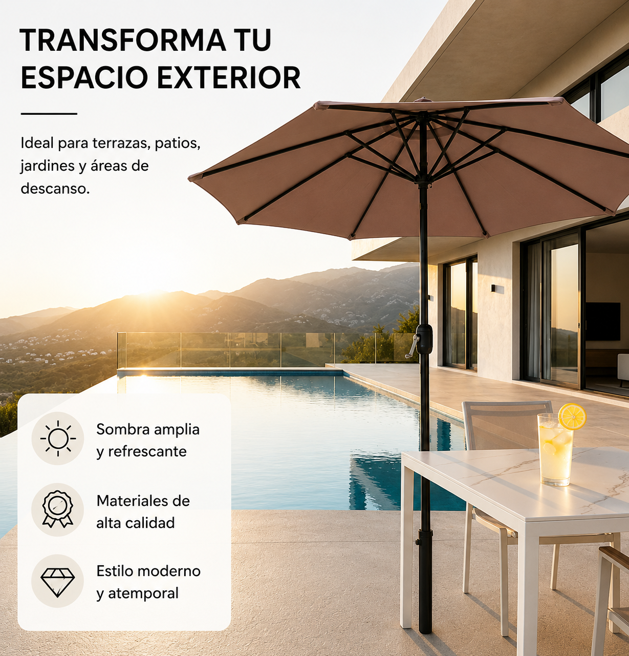 Sombrilla 3 metros De Jardín Regulable Protección UV