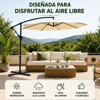 Sombrilla Lateral 3 metros Inclinable 360° Con Mástil Y Manivela Beige Sin Base