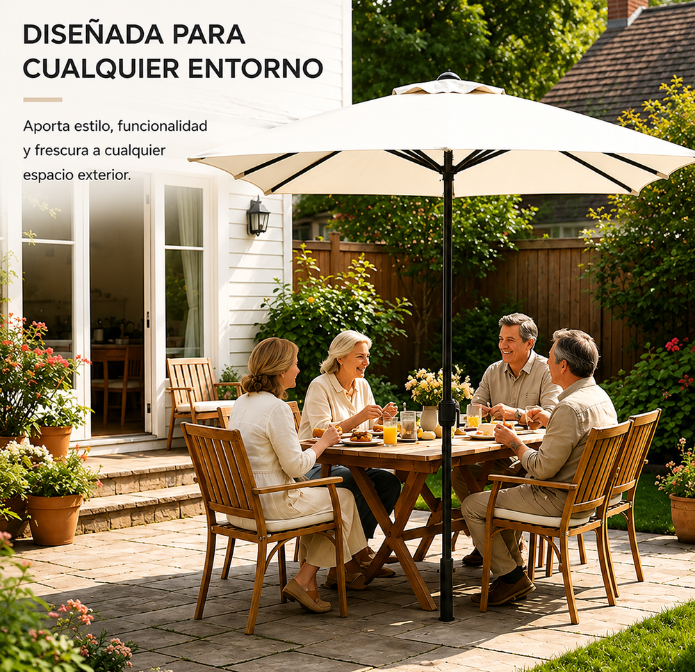 Sombrilla 3 metros de Jardín Regulable con Manivela Protección UV