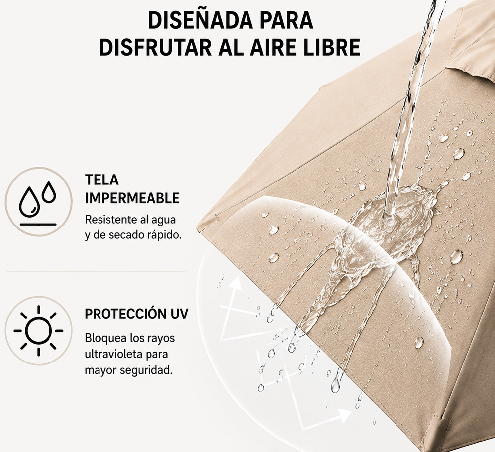 Sombrilla Lateral 3 metros De Jardín Kaki Con LED E Inclinación 360°