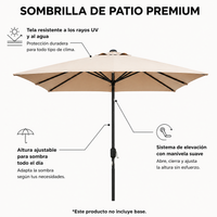 Sombrilla 3 metros De Jardín Regulable Con Manivela Color Kaki