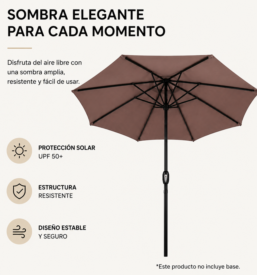 Sombrilla 3 metros De Jardín Regulable Protección UV