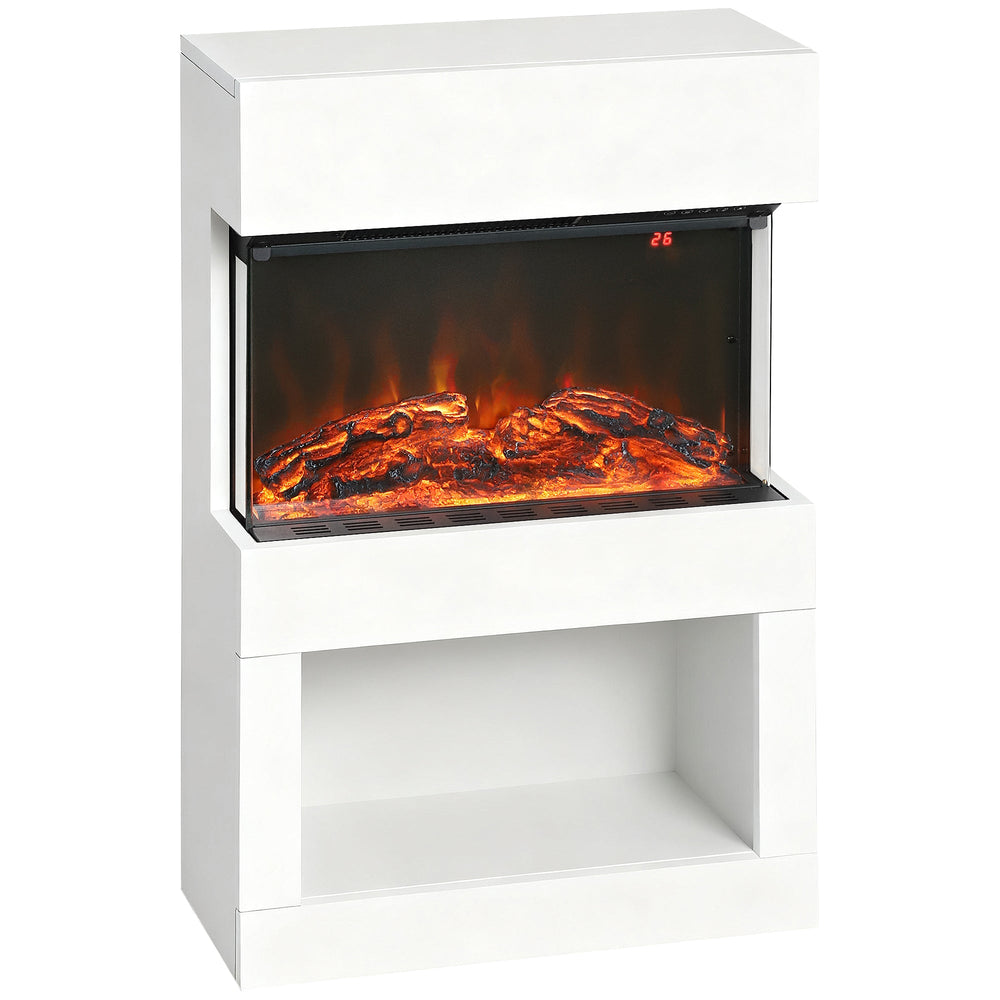 Chimenea eléctrica, 2 niveles de calefacción, 6 colores de llama, termostato, mando a distancia, Blanco